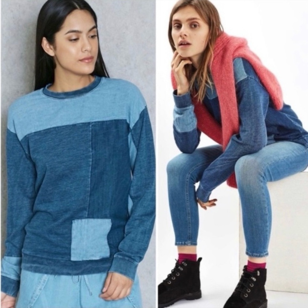 Topshop Denim Blue Patchwork Sweatshirt